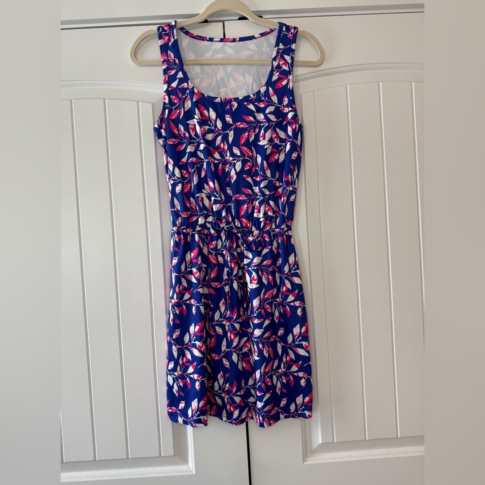 Vibrant Blue and Pink Leaf Print athletic Dress size small
